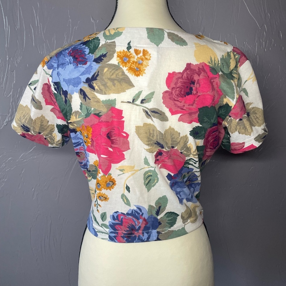 Vintage 80s Floral Lace-up Crop Top Like New Made in USA - Picture 5 of 8